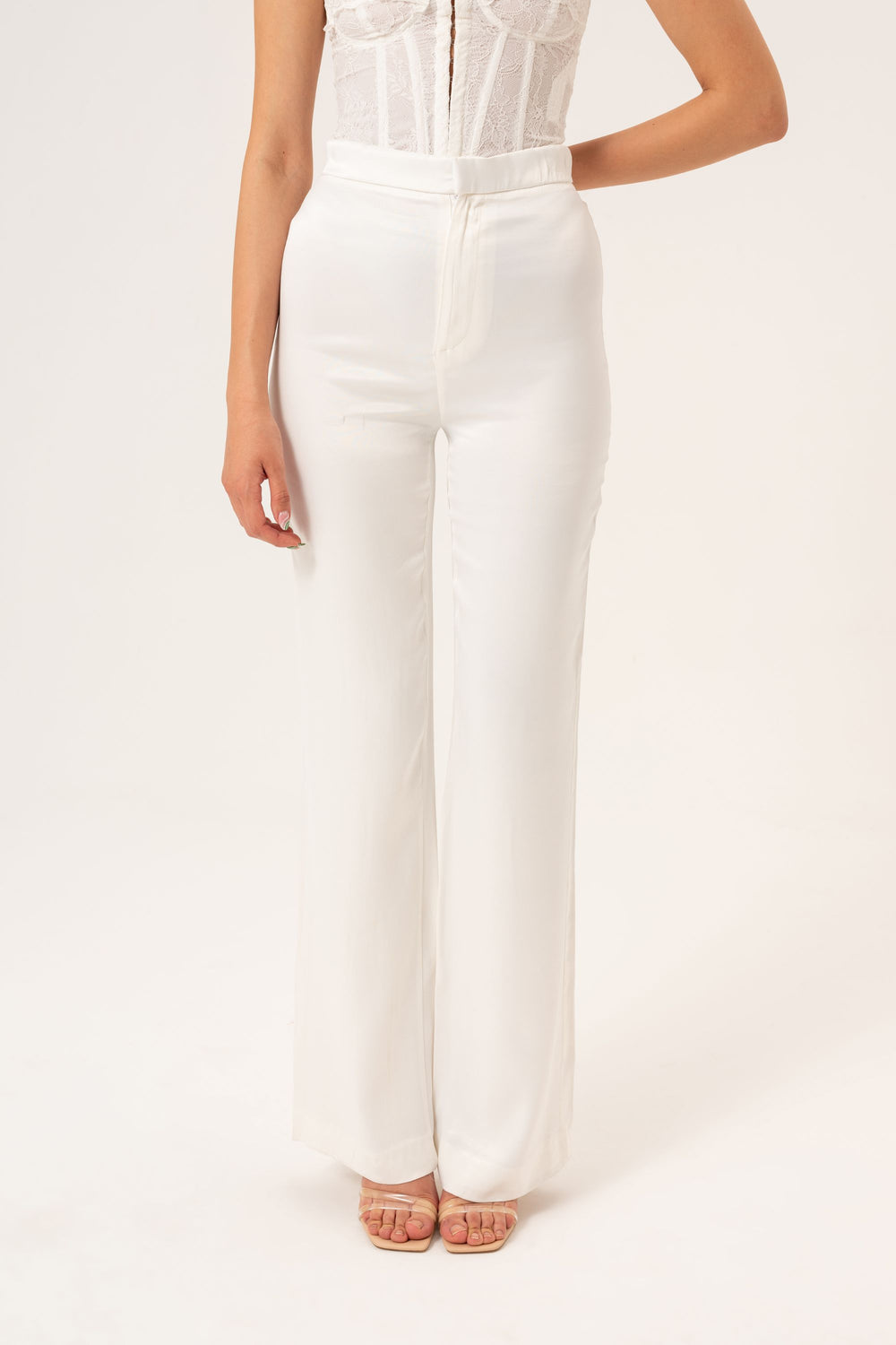 SATIN FLARE PANTS - ECRU