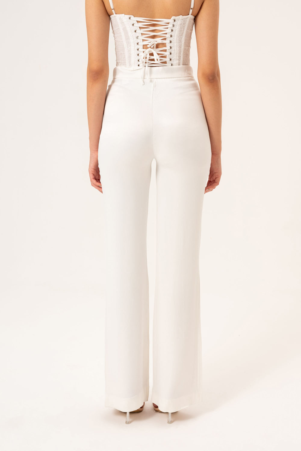 SATIN FLARE PANTS - ECRU