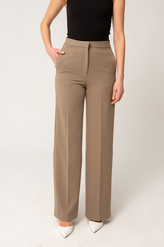 Pantalon taille haute beige foncé