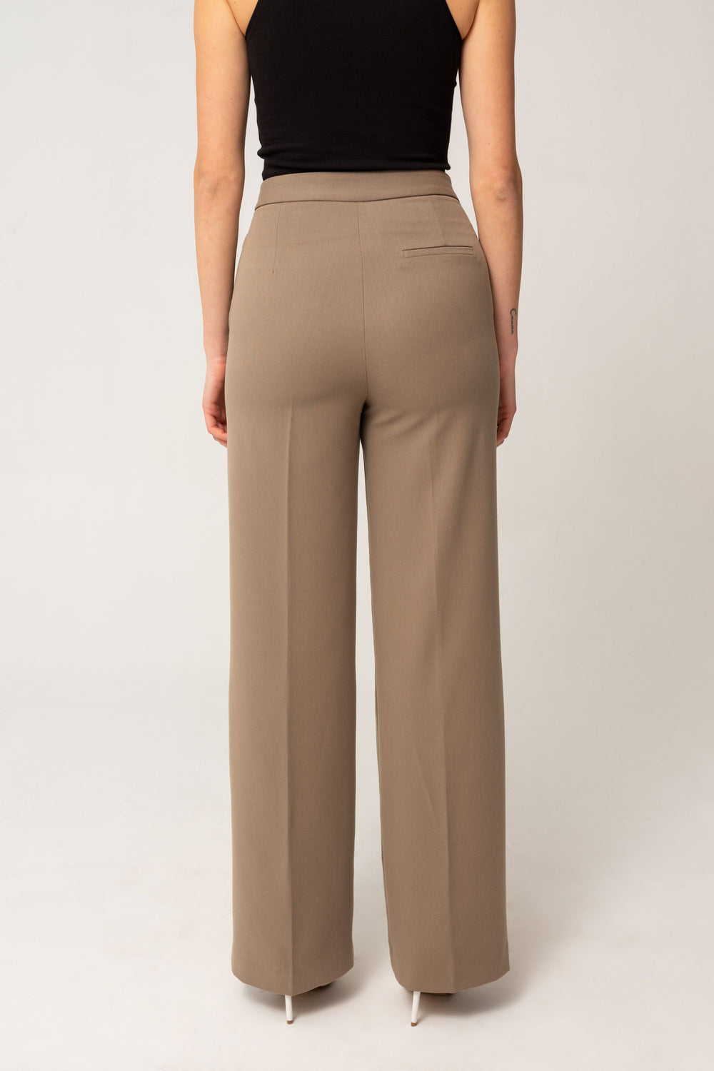 Pantalon taille haute beige foncé