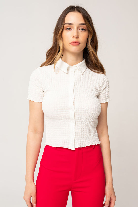 Textured Stretch Short Sleeve Shirt Ecru