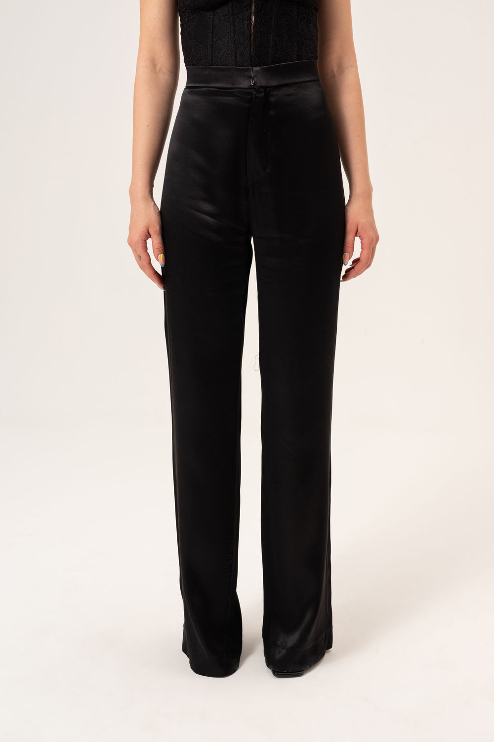 SATIN FLARE PANTS - BLACK