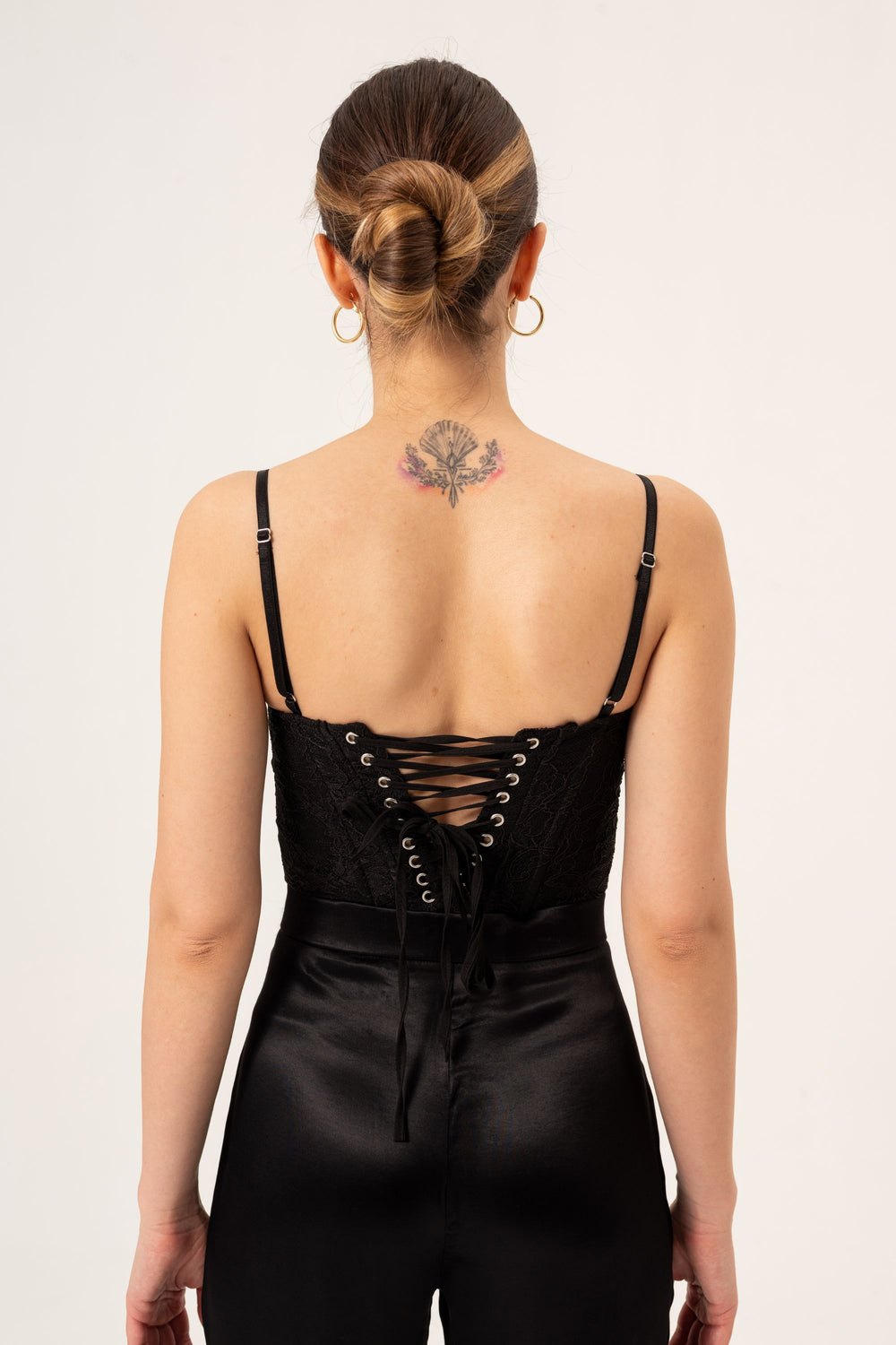 LACE DETAILED CORSET TOP - BLACK