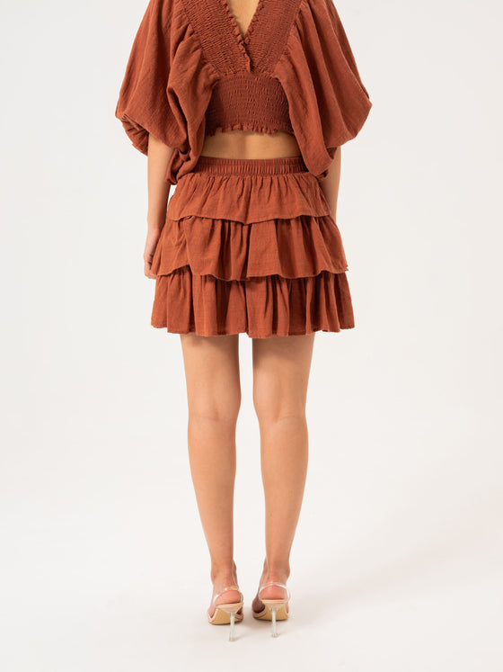 Flounced Skirt - Brown