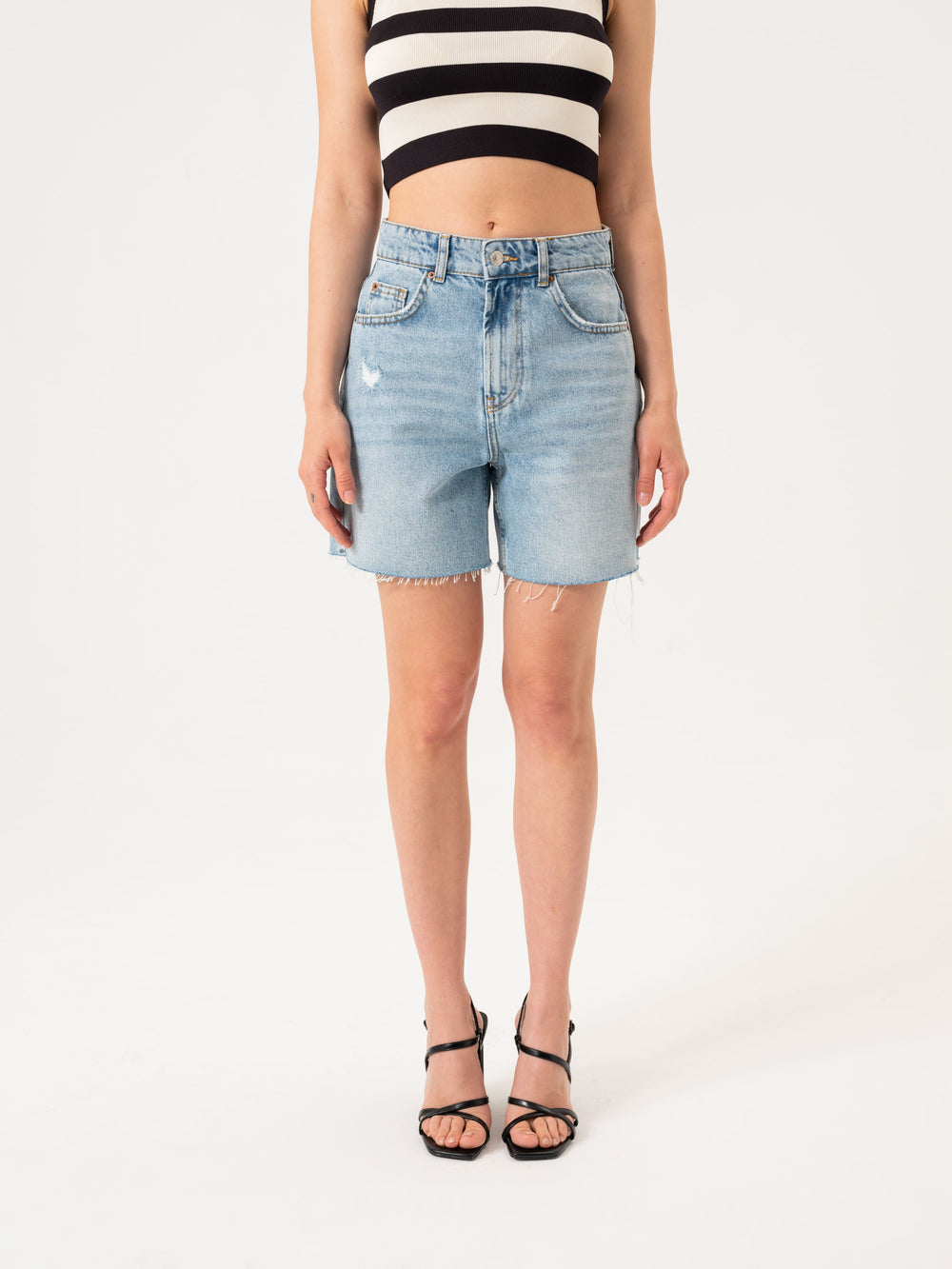 Ripped Side Leg Denim Shorts