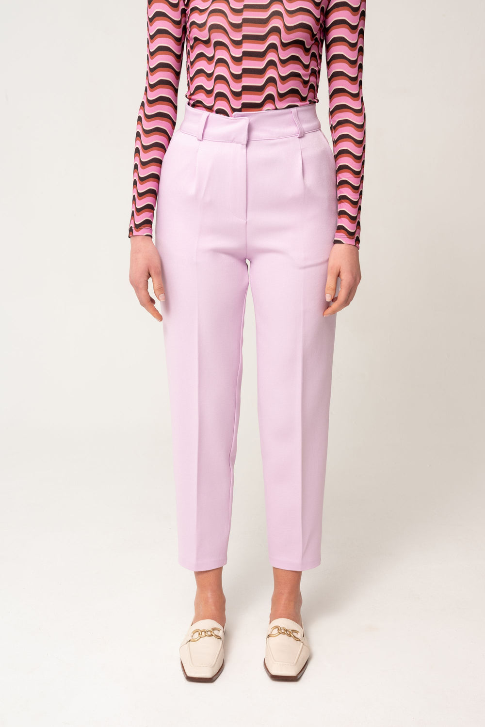 Pantalon taille haute rose