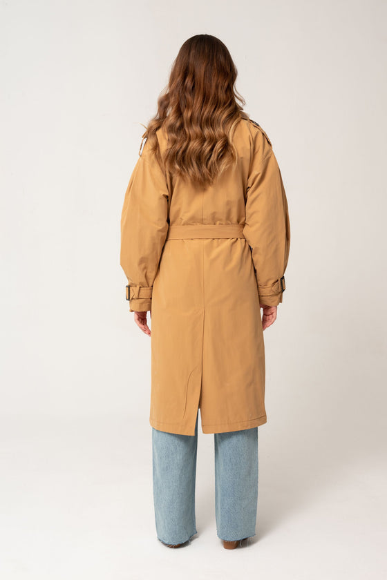 Belt Detailed Watermeon Sleeve Trench Coat