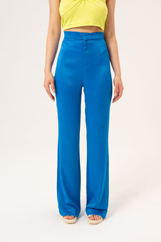 Pantalon en satin - Bleu Saxo