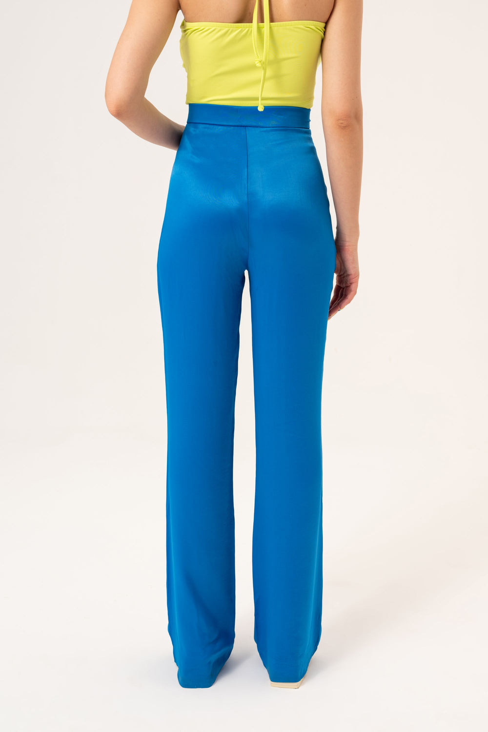 SATIN FLARE PANTS - SAX BLUE