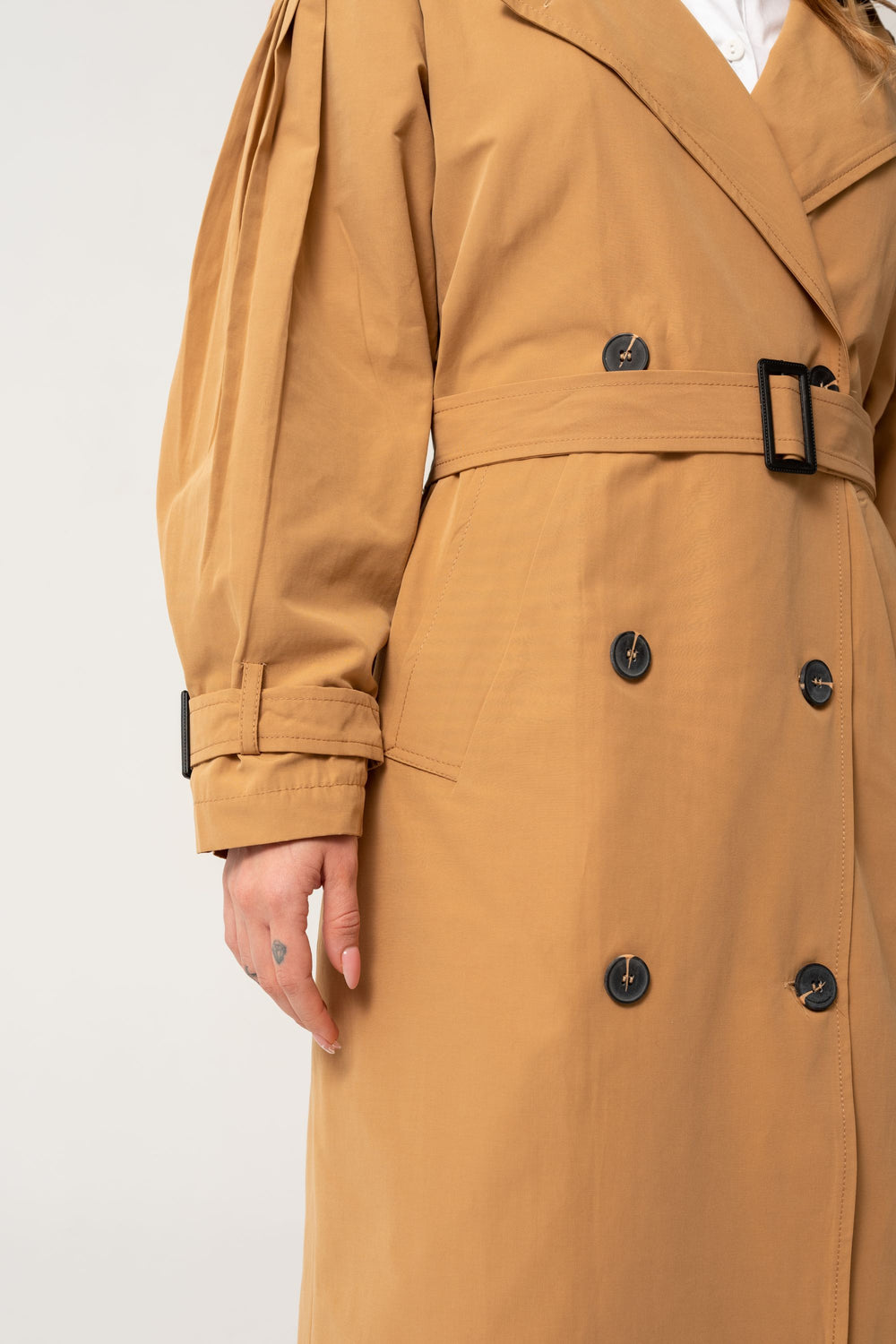 Belt Detailed Watermeon Sleeve Trench Coat