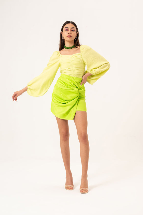 BUTTON DETAILED SATIN SKIRT - GREEN