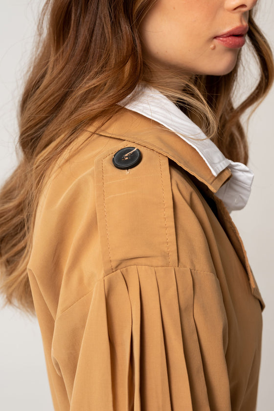 Belt Detailed Watermeon Sleeve Trench Coat