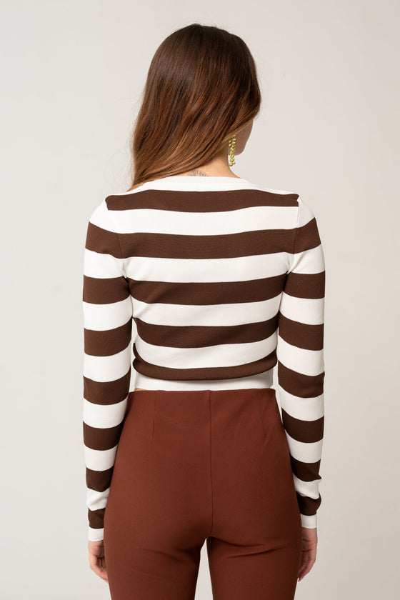 Thick Striped Bag Collar Brown Ecru