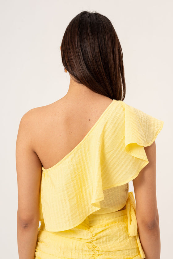 Blouse une épaule à lacets - Jaune