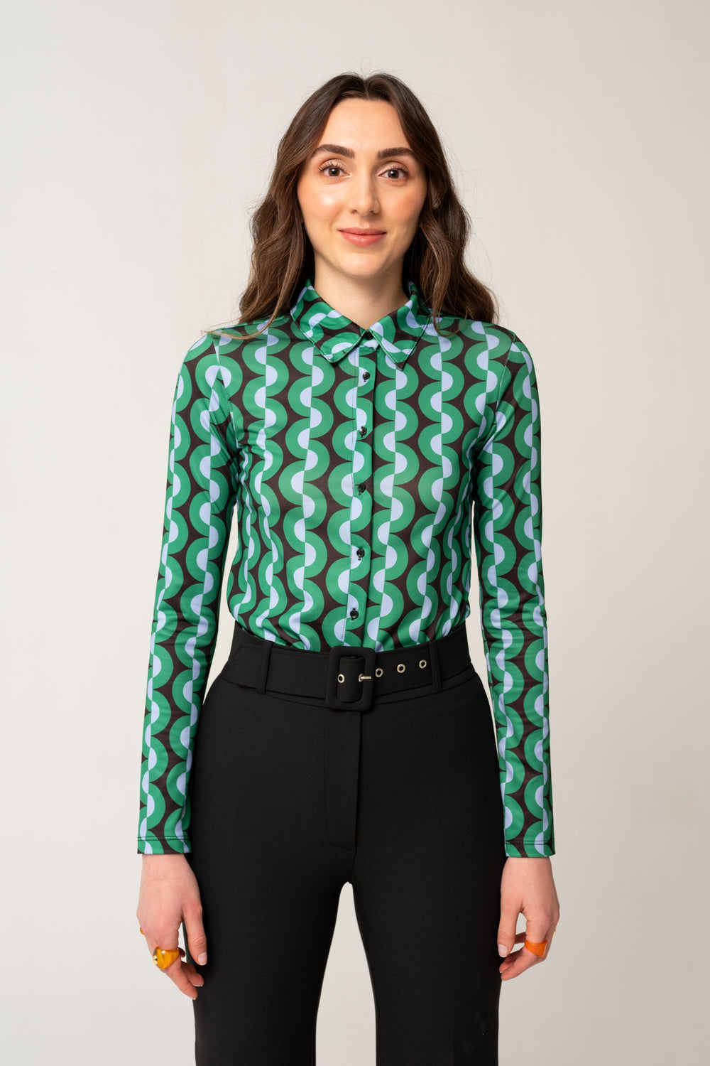 Patterned Micro Shirt Green Mix