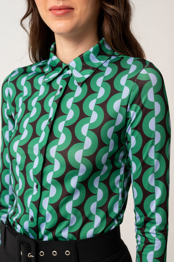 Patterned Micro Shirt Green Mix